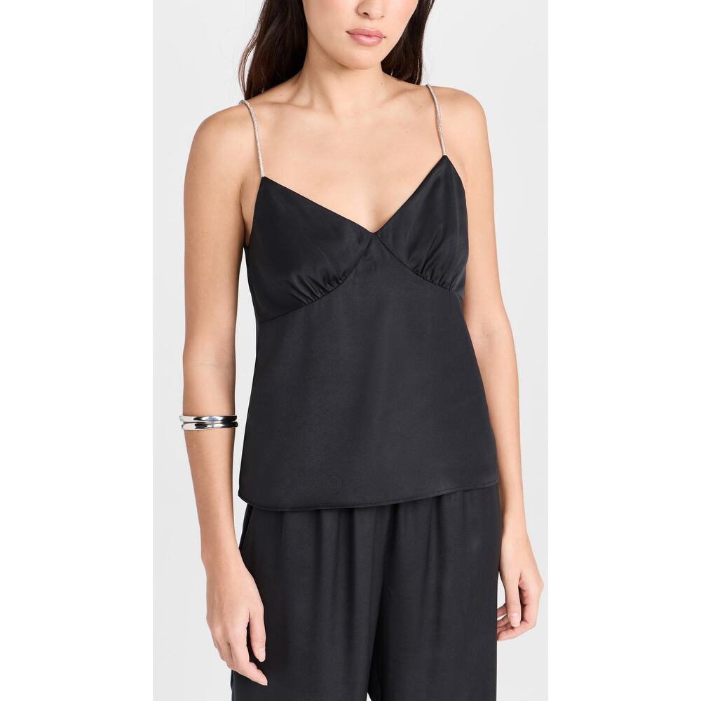 Solid & Striped 'The Rosetta' Black V Neck Crystal Embellished Straps Top Size L